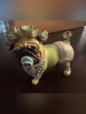 Pugnacious Pug Figurine in Light Green and Blue - baby diapers